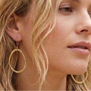 Hammered Gold Organic Oval Hoop Earrings